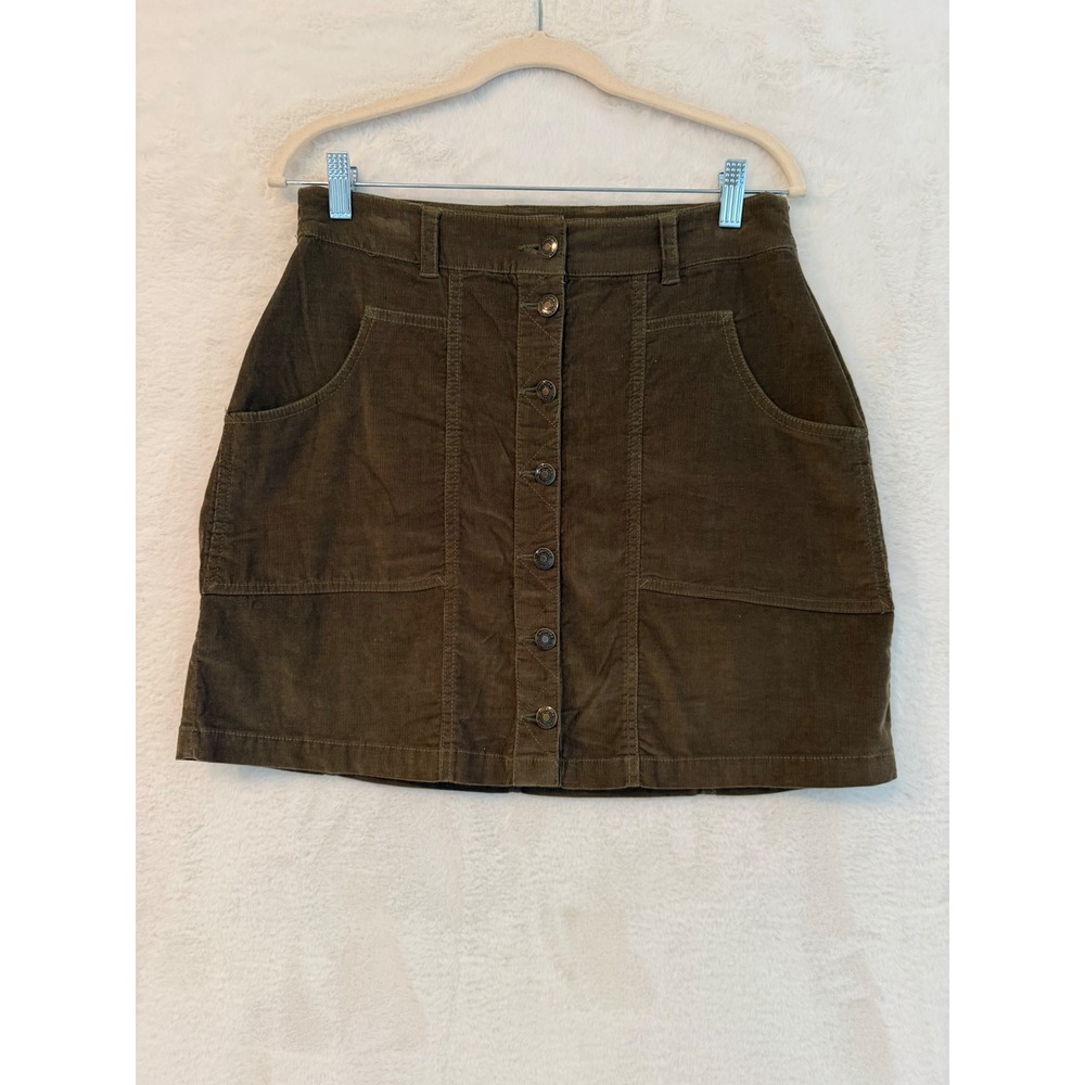 Aventura Organic Cotton Corduroy‎ Button Front Mini Skirt Olive Brown Size 6